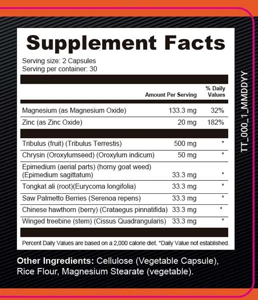EndoPeak Supplement Facts EndoPeak Supplement Facts panel listing serving size and nine active ingredients